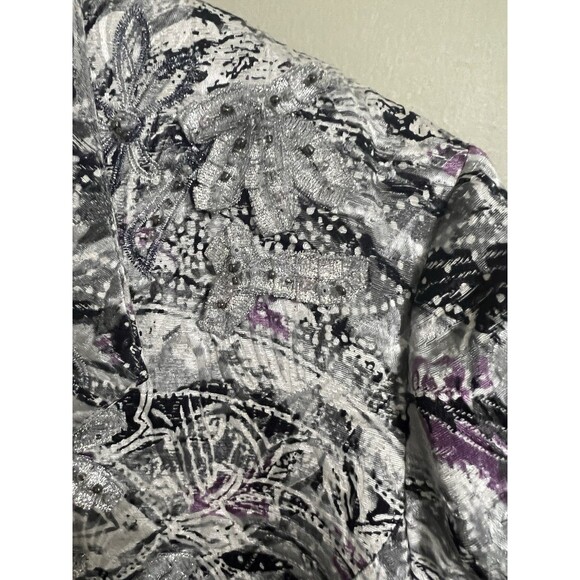 Chico's Purple Pretty Print Beaded Silk Blend Parmenia Women Jacket Size 1 - Picture 7 of 10